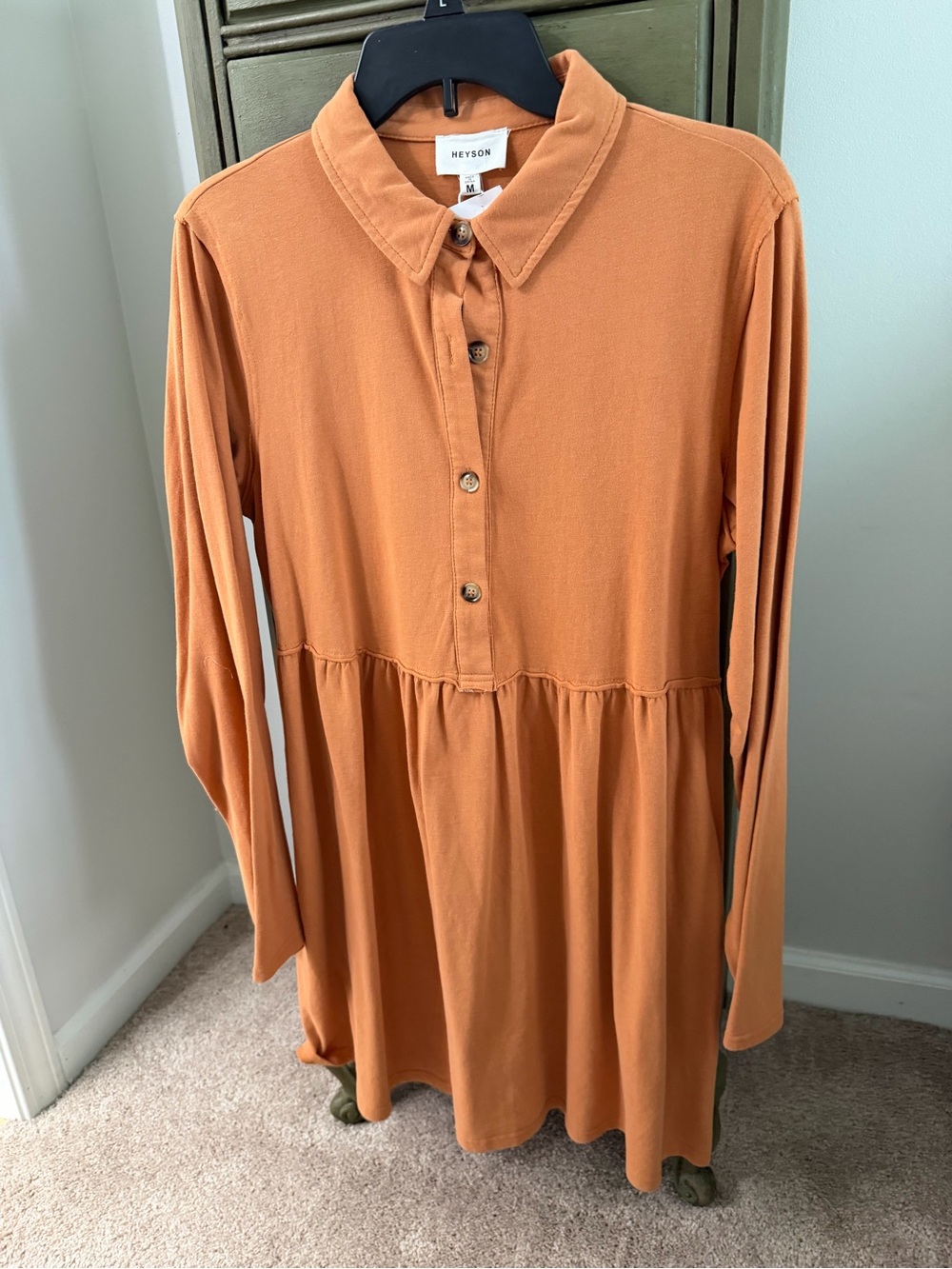 Women's Long-Sleeve Collared Tunic Top - Rust NWT